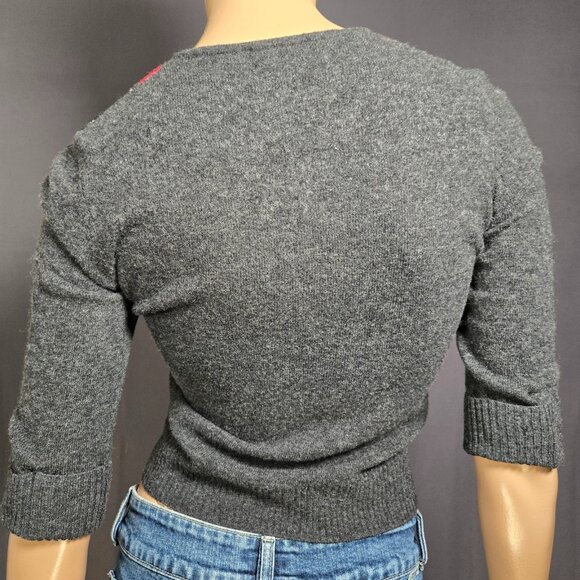 Y2K Argyle Lambs Wool Cardigan Size S Gray Fitted Preppy Academia Emo Punk 2000s - Picture 7 of 9
